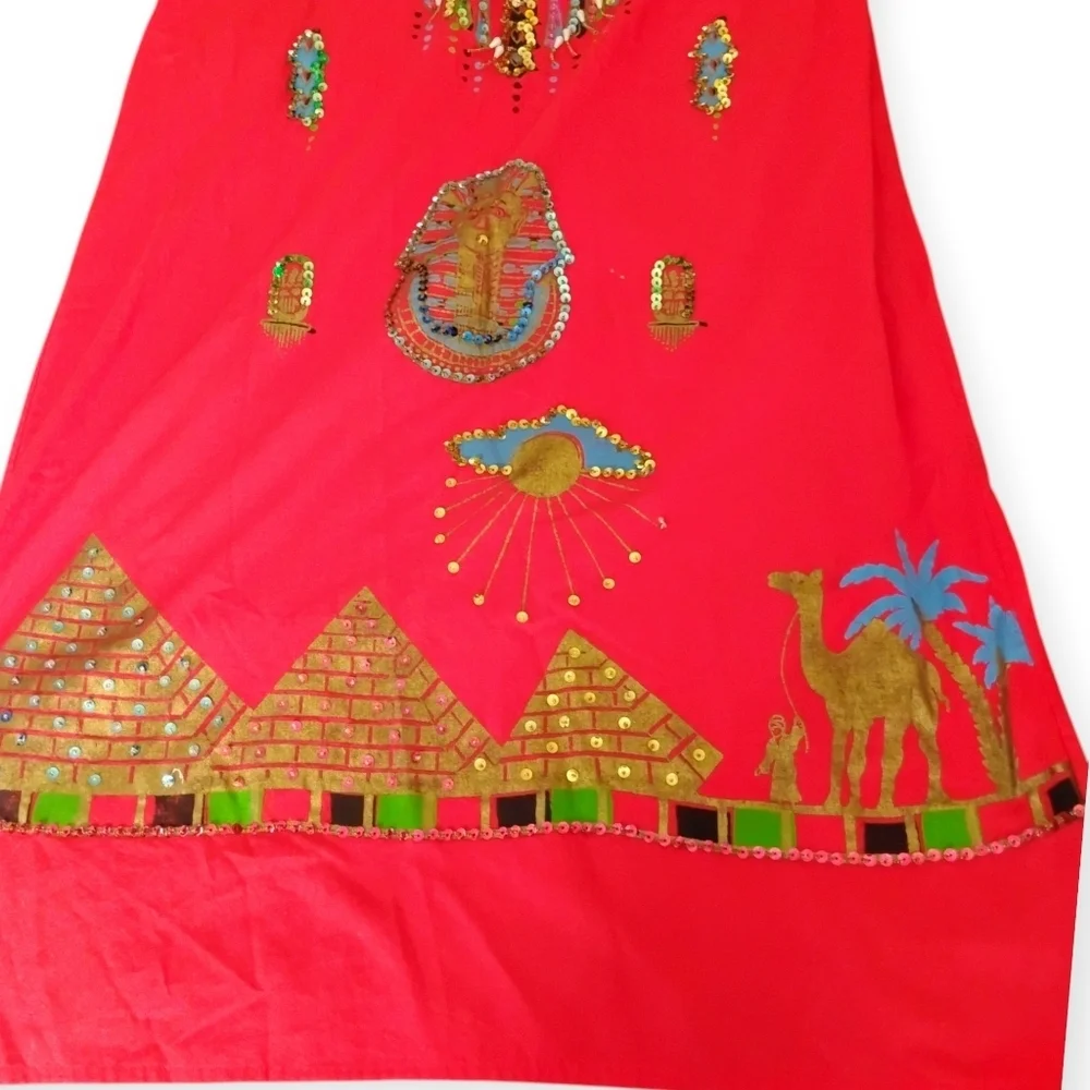 Egyptian Sequin Jalabiya Maxi Dress King Tut Red - Picture 11 of 13